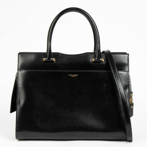 Authentic pre-loved Saint Laurent Black Box Leather Uptown Medium Bag on Labellov.com