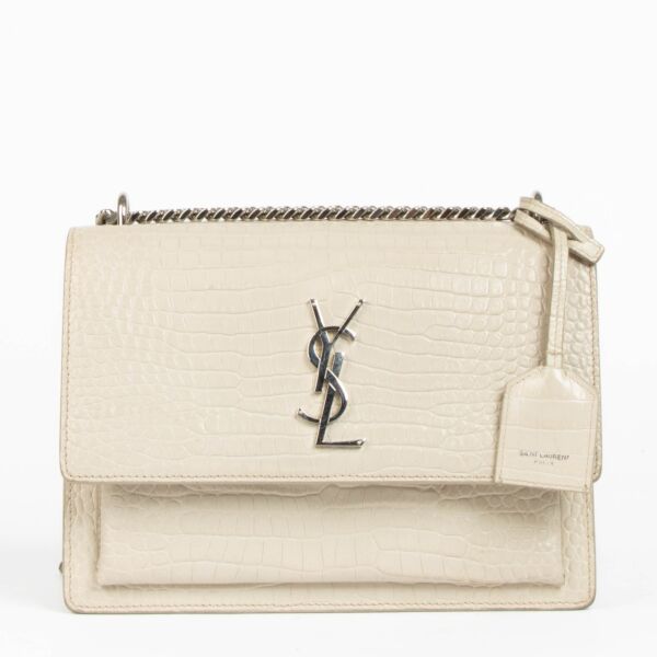 Authentic pre-loved Saint Laurent Beige Crocodile Embossed Medium Sunset Bag on Labellov.com