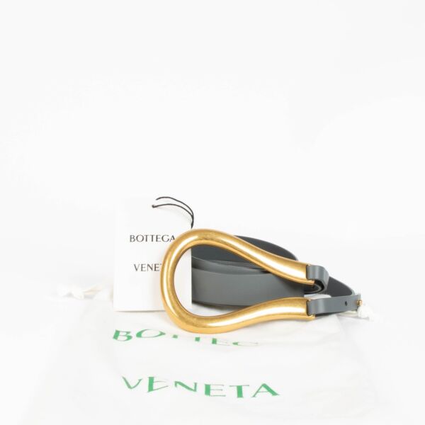 Bottega Veneta Grey Leather Double Strap Horsebit Belt – Size L 