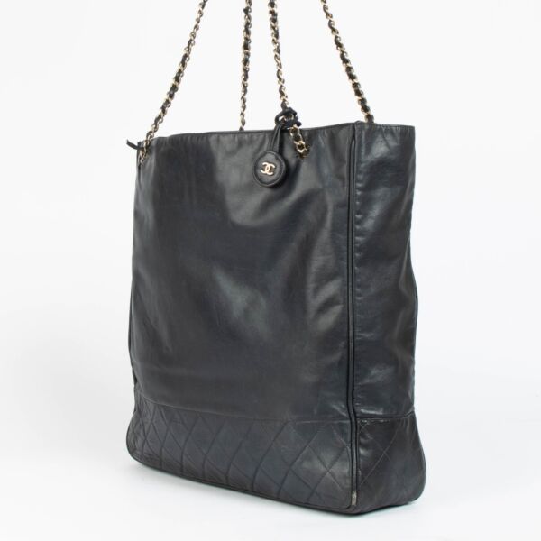 Chanel Dark Blue Leather Vintage Tote Bag