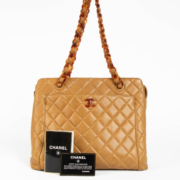 Chanel Vintage Beige Lambskin Tortoise Chain Tote Bag
