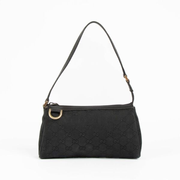 Authentic pre-loved Gucci Black GG Canvas D-Ring Pochette Bag on Labellov.com