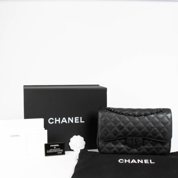Chanel Black Crumpled Calfskin Large/Jumbo Classic Flap Bag
