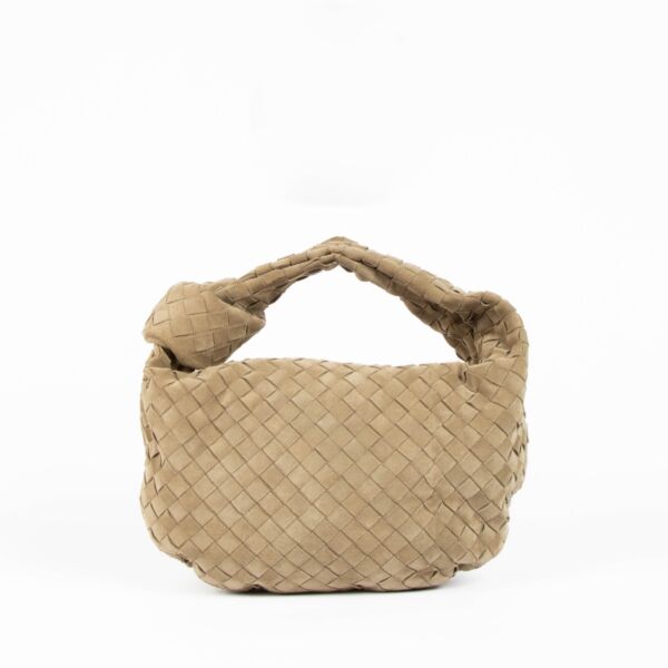 Authentic pre-loved Bottega Veneta Taupe Suede Small Jodie Shoulder Bag on Labellov.com