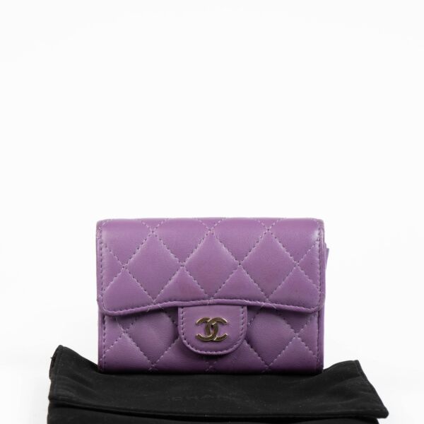 Chanel Purple Quilted Lambskin Flap Card Holder
