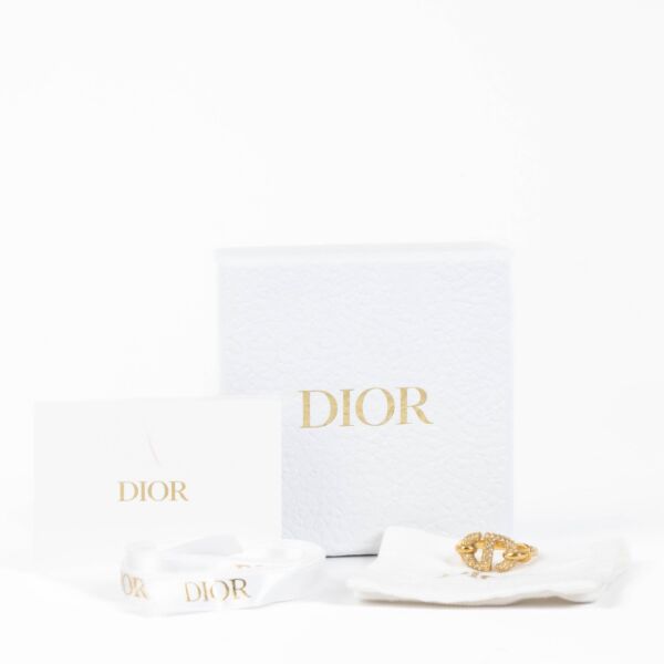 Christian Dior Gold CD Navy Crystal Ring - Size 54