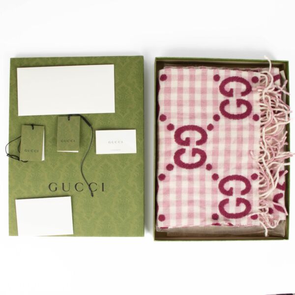 Gucci Pink Wool GG Pattern Scarf