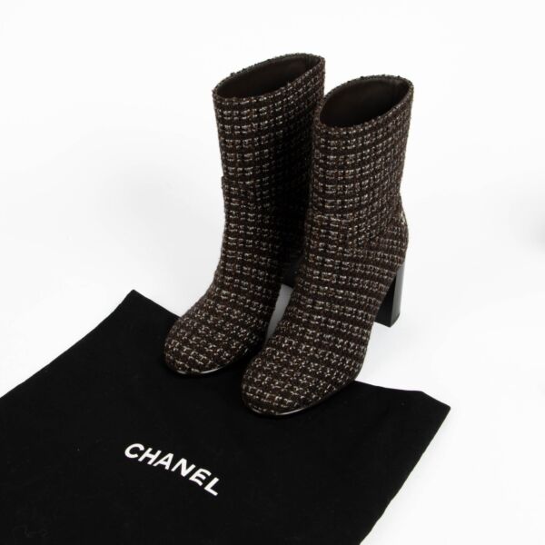 Chanel Brown Tweed Boots - Size 37