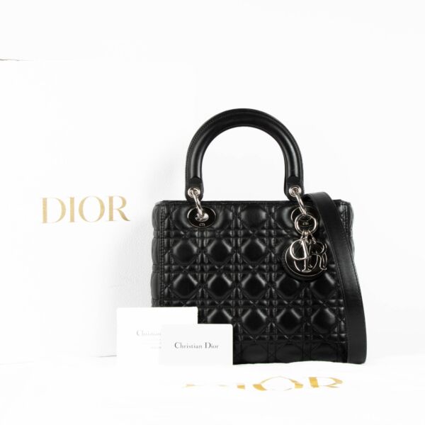 Christian Dior Black Medium Lady Dior Top Handle Bag