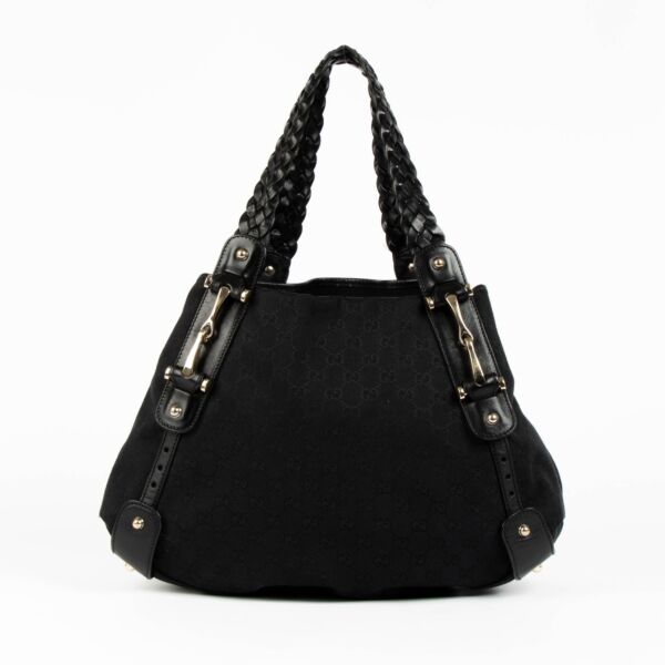 Authentic pre-loved Gucci Black Monogram Canvas Pelham Shoulder Bag on Labellov.com