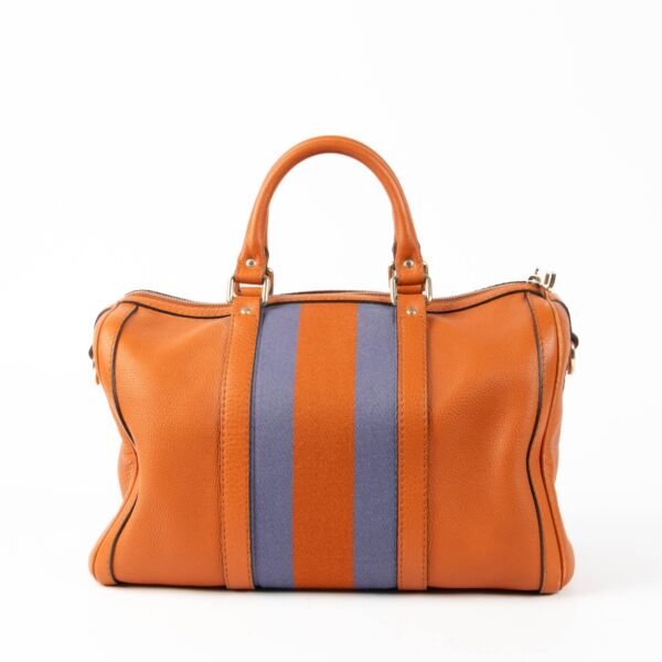 Shop this authentic Gucci Orange Leather Web Joy Medium Boston Top Handle pre-loved on Labellov.com 