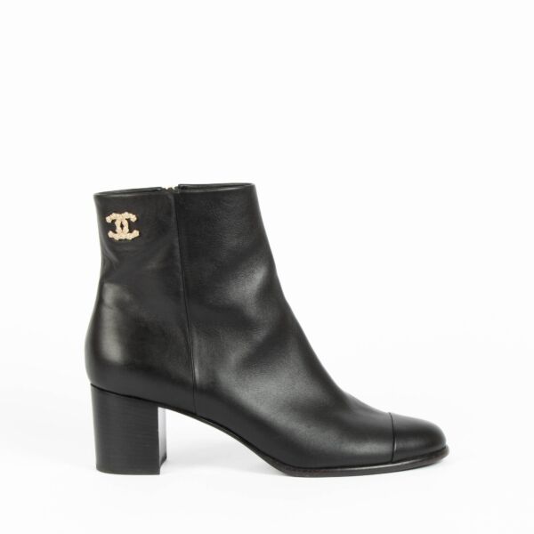 Chanel Black Leather Ankle Boots - size 42