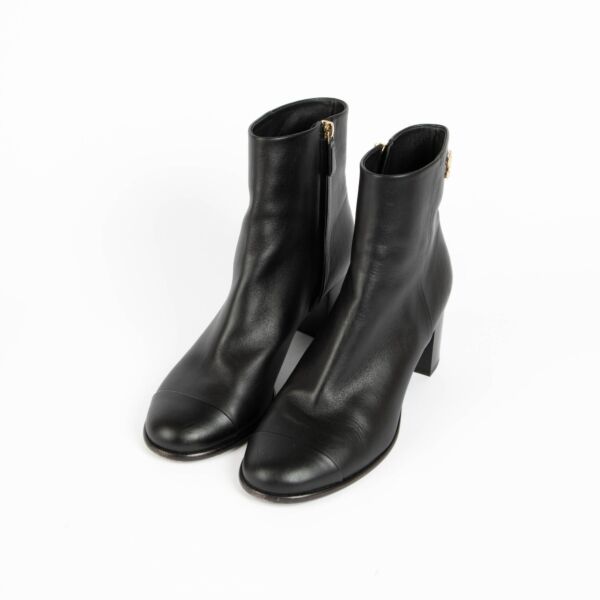 Chanel Black Leather Ankle Boots - size 42