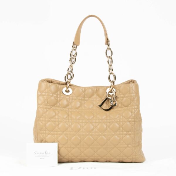 Christian Dior Beige Cannage Large Soft Lady Dior Tote