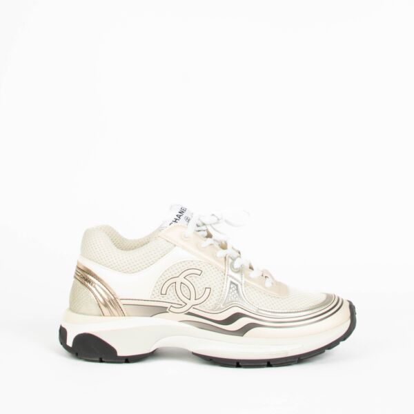 Shop this 100% authentic Chanel White Rose Gold Sneakers in size 39 at Labellov.com