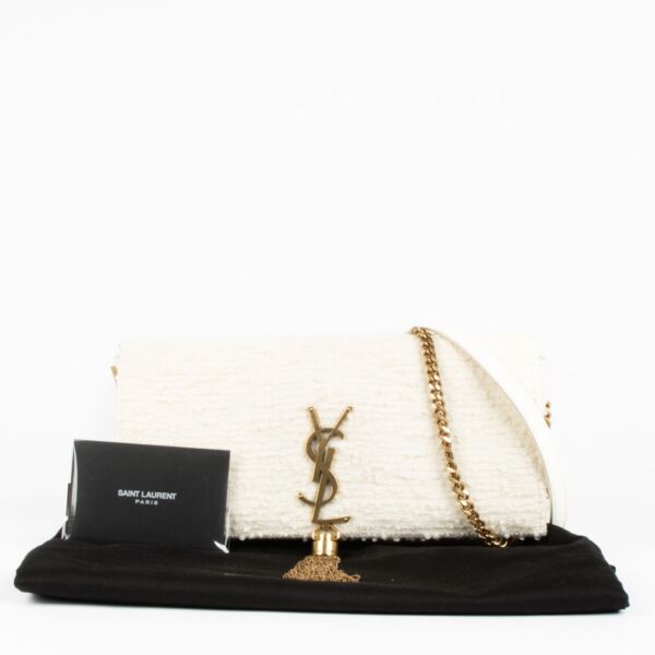 Saint Laurent White Tweed Kate 99 Tassel Bag