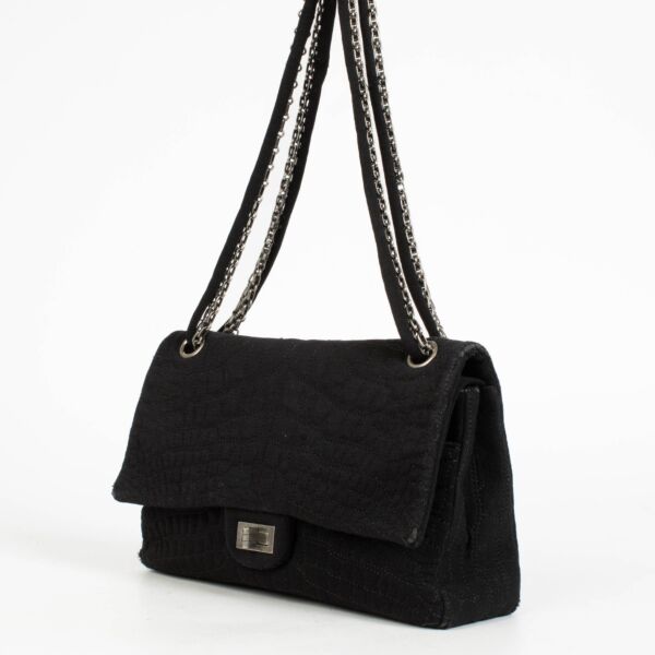 Chanel Black Jersey Coco's Croc Medium 2.55 Reissue Flap Bag