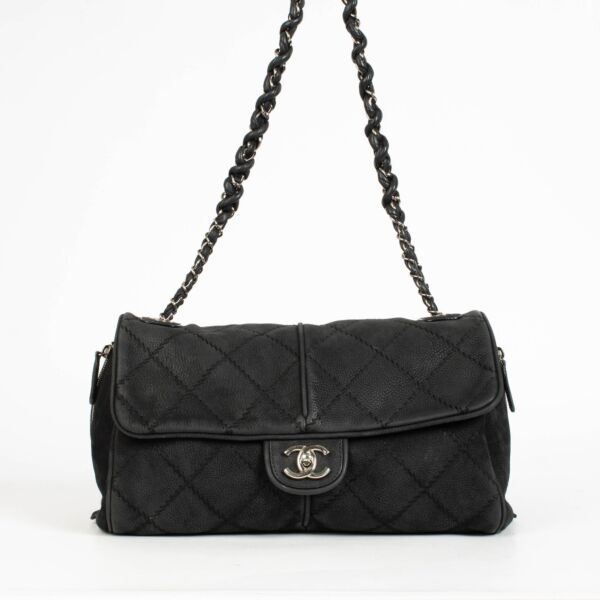 Authentic pre-loved Chanel Black Nubuck Large Shoulder Bag on Labellov.com