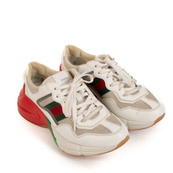 Gucci White/Red Leather Web Rhyton Sneakers - Size 40