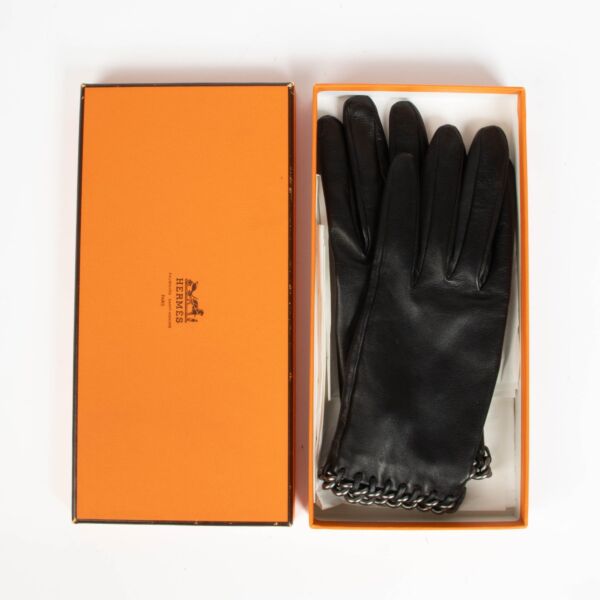 Hermès Black Lambskin Chain Gloves - Size 7,5