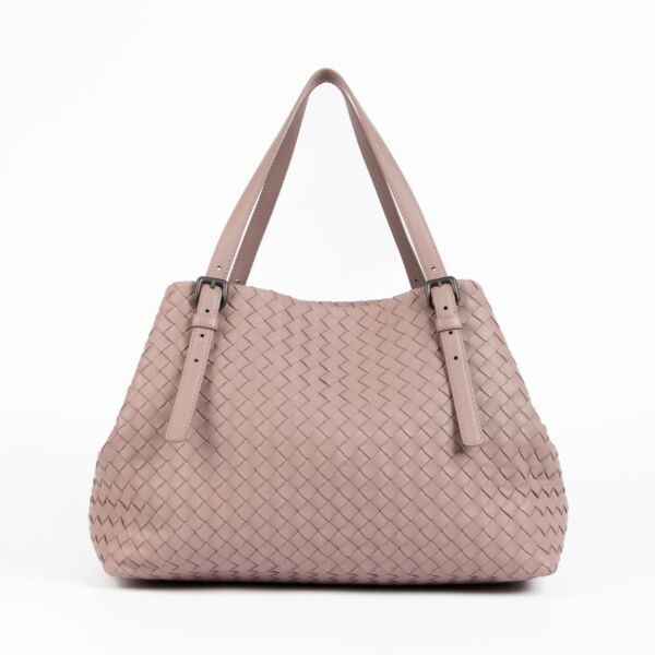 Authentic pre-loved Bottega Veneta Pink Intrecciato Cesta Tote Bag on Labellov.com