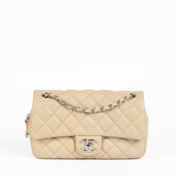 Authentic pre-loved Chanel Beige Leather Medium Easy Flap Bag on Labellov.com