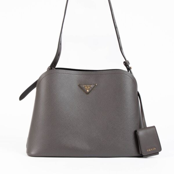 Authentic pre-loved Prada Grey Saffiano Medium Matinee Shoulder Bag on Labellov.com