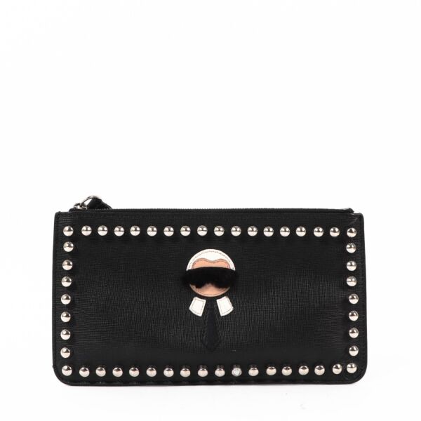 Shop safe online at Labellov in Antwerp this 100% authentic second hand Fendi Black Karl Lagerfeld Studded Clutch 