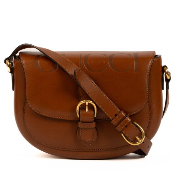 Gucci Logo-Embossed Camel Crossbody Bag