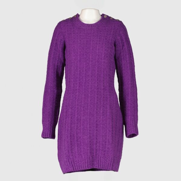 Authentic pre-loved Chanel 23B Purple Cashmere Knit Dress - Size 36 on Labellov.com