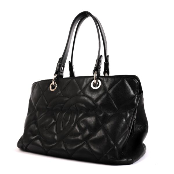 Chanel Timeless CC Black Quilted Caviar Leather Shopping Tote Bag