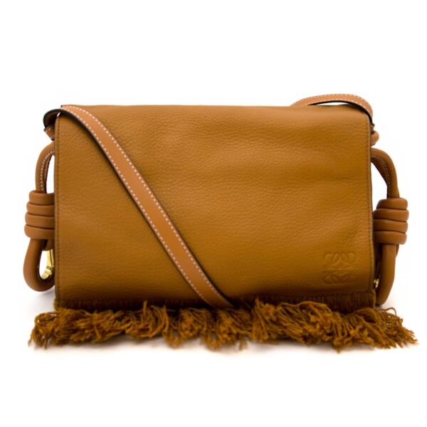 Loewe flamenco caramel flap bag now for sale at labellov vintage fashion webshop belgium