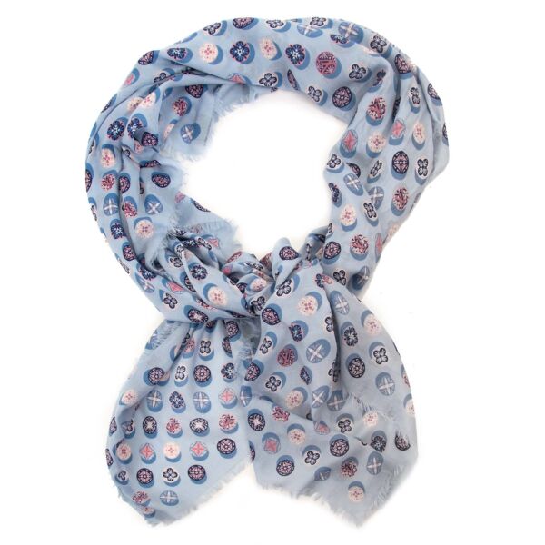 louis vuitton cotton and silk blue monogram flower scarf now for sale at labellov vintage fashion webshop belgium