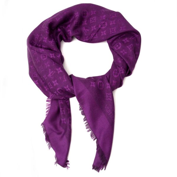 shop safe online Louis Vuitton Beyond monogram shawl scarf purple cassis wool silk for the beset price 
