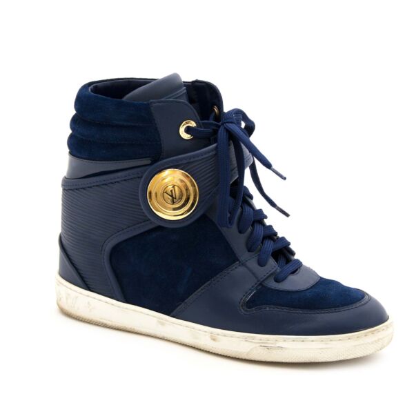 Louis Vuitton Blue Leather and Suede High Top Wedge Sneakers 