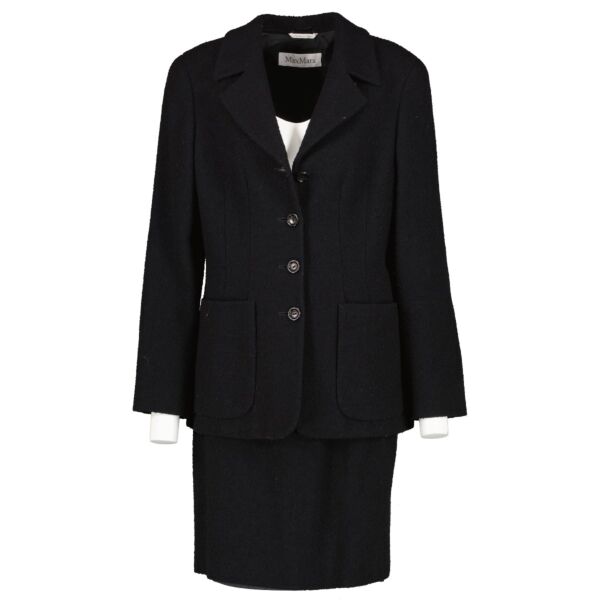 Max Mara Black Wool Blazer & Skirt Set - Size 42