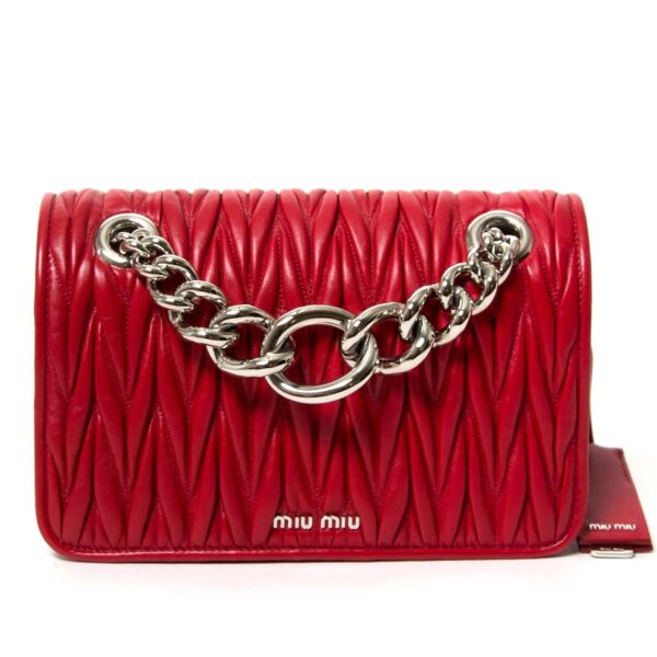 miu miu nappa matelasse club red shoulder bag now for sale at labellov vintage fashion webshop belgium