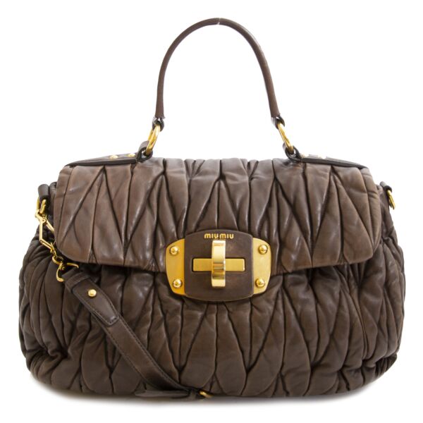 Miu Miu Matelasse Brown Leather Top Handle Bag now for sale at labellov vintage fashion webshop belgium