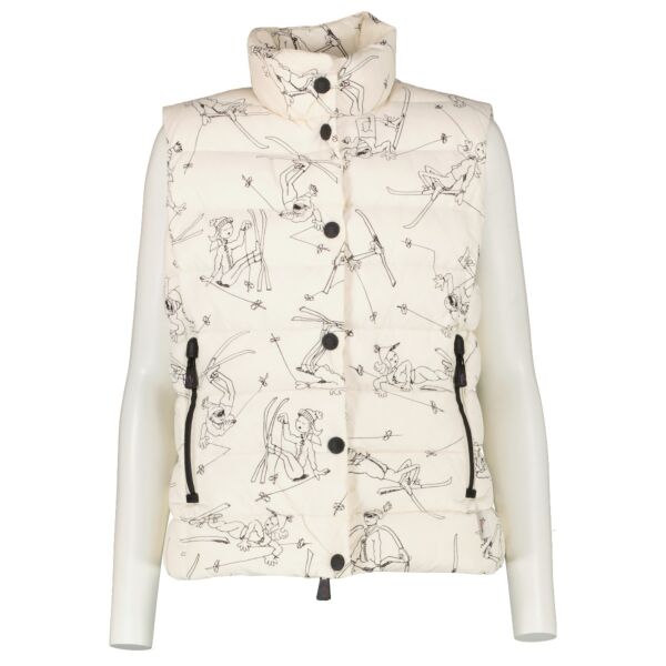Moncler White Printed Soulan Sleeveless Down Jacket