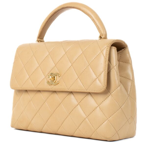 Chanel Beige Lambskin Vintage Medium Kelly Bag