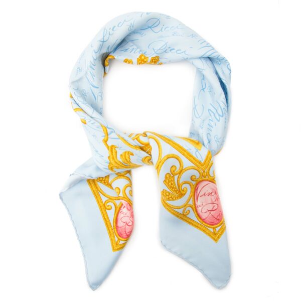Secondhand Nina Ricci Blue Gold Chains Silk Scarf for the best price
