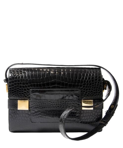 acheter en ligne secodne main Delvaux noir croco sac a epaule tres bon état 100% authenthic et fiable 