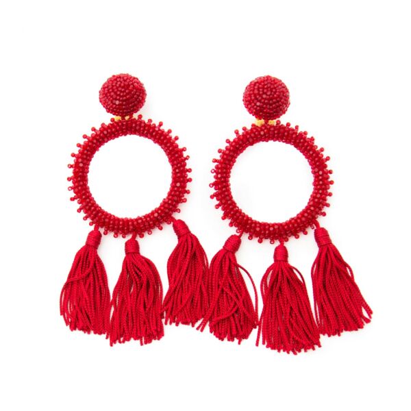 Oscar de la renta large beaded circle tassel clip-on earrings