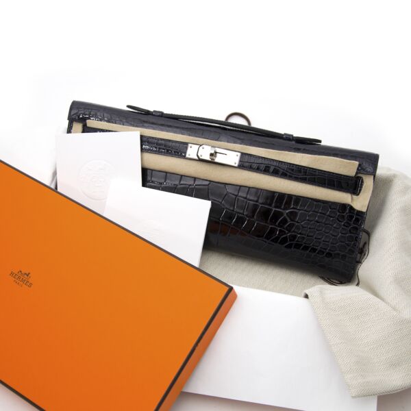 Hermès Kelly Cut Bleu Marine Crocodile Porosus PHW