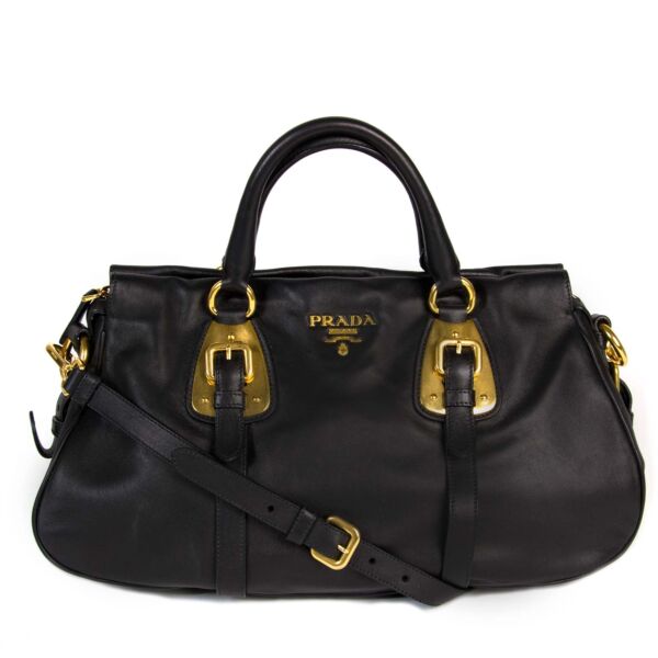 prada black soft calfskin leather satchel bag now for sale at labellov vintage fashion webshop belgium