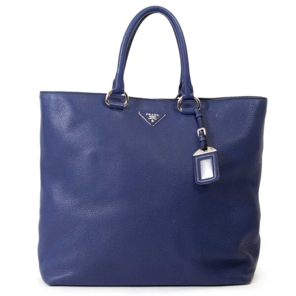 prada blue leather shoulder bag now for sale at labellov vintage fashion webshop belgium