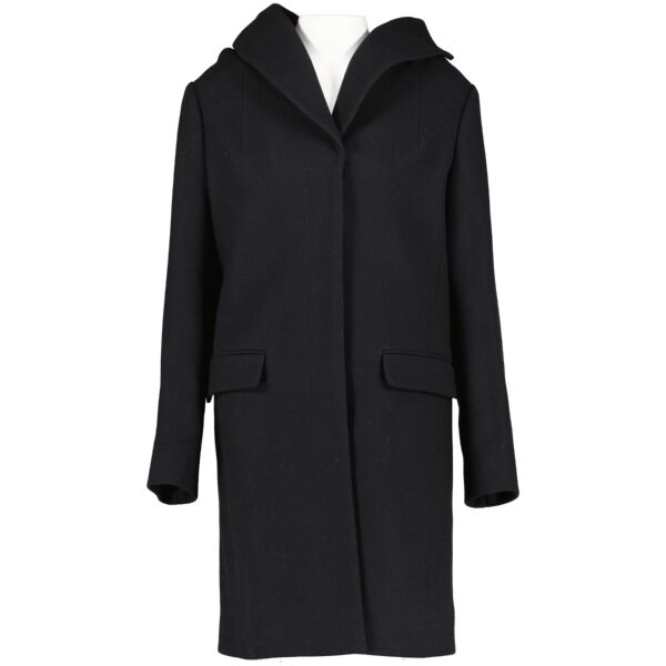 Prada Black Wool Coat With Hood