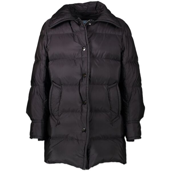 We buy and sell your authentic Prada Black Feather Nylon Puffer Mid Length Jacket - IT 40