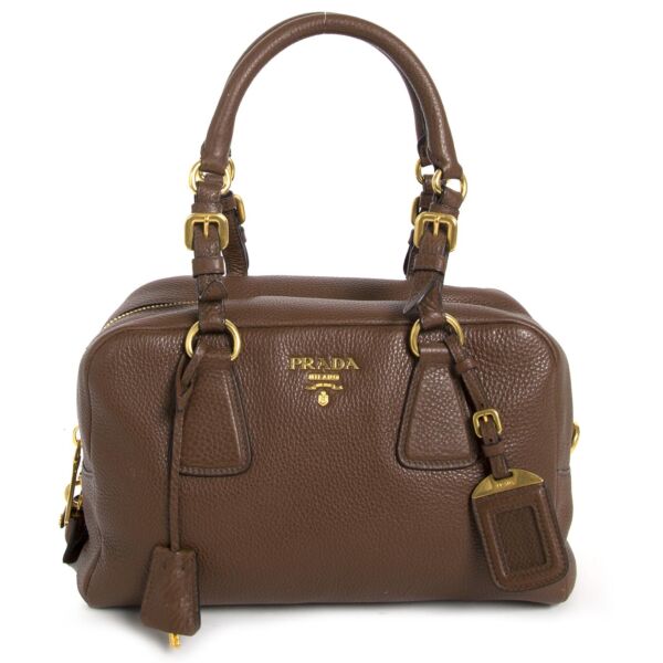 Prada Brown Leather Top Handle Bag aan de beste prijs bij Labellov