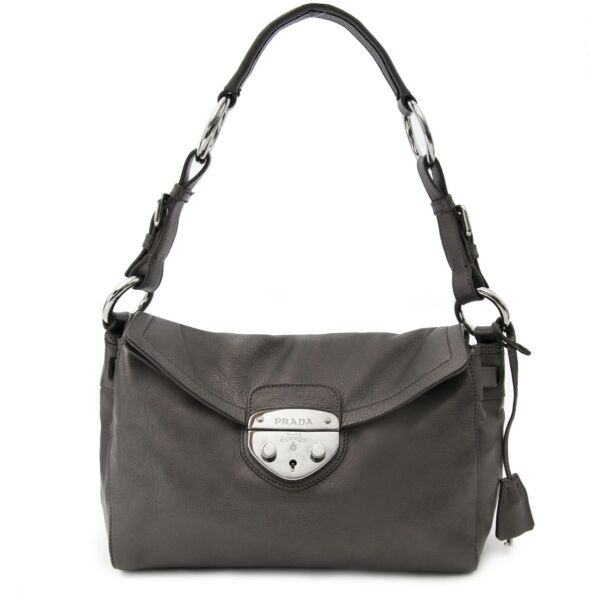 Prada Metallic Grey Pattina Bag for sale online at Labellov